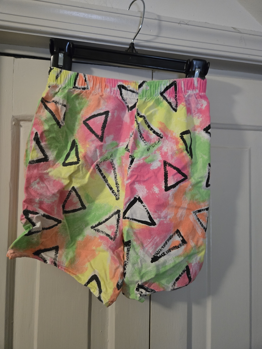 Sears Neon Tie-Dye Shorts with Black Triangle Accents